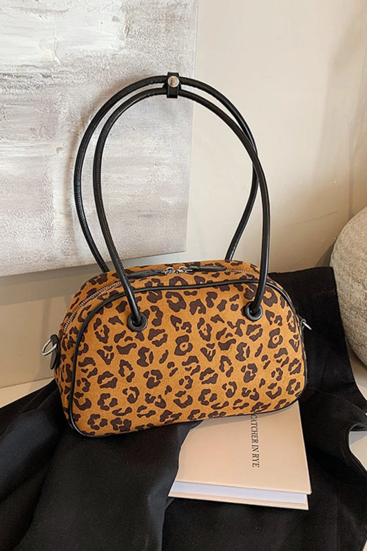 Fierce Leopard Suede Medium Shoulder Bag Caramel One Size