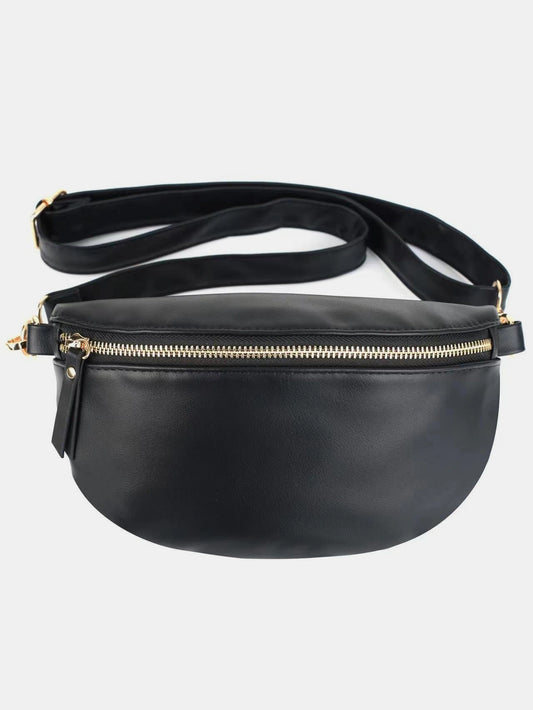 Chic Strap Crossbody Bag With PU Leather Adjustable Strap Black One Size