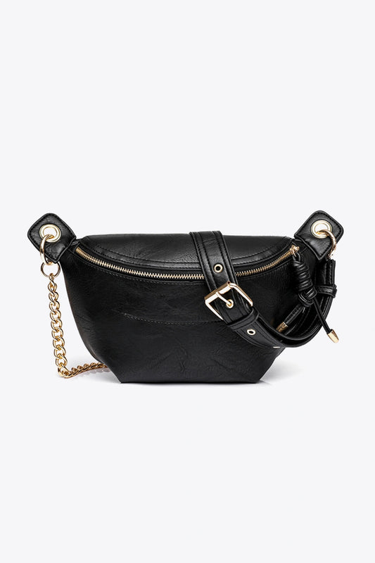 Sleek Black Leather Chain Strap Crossbody Bag Black One Size