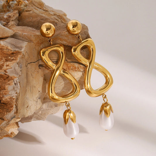 Pearl Pendant Gold Number 8 Infinity Earrings