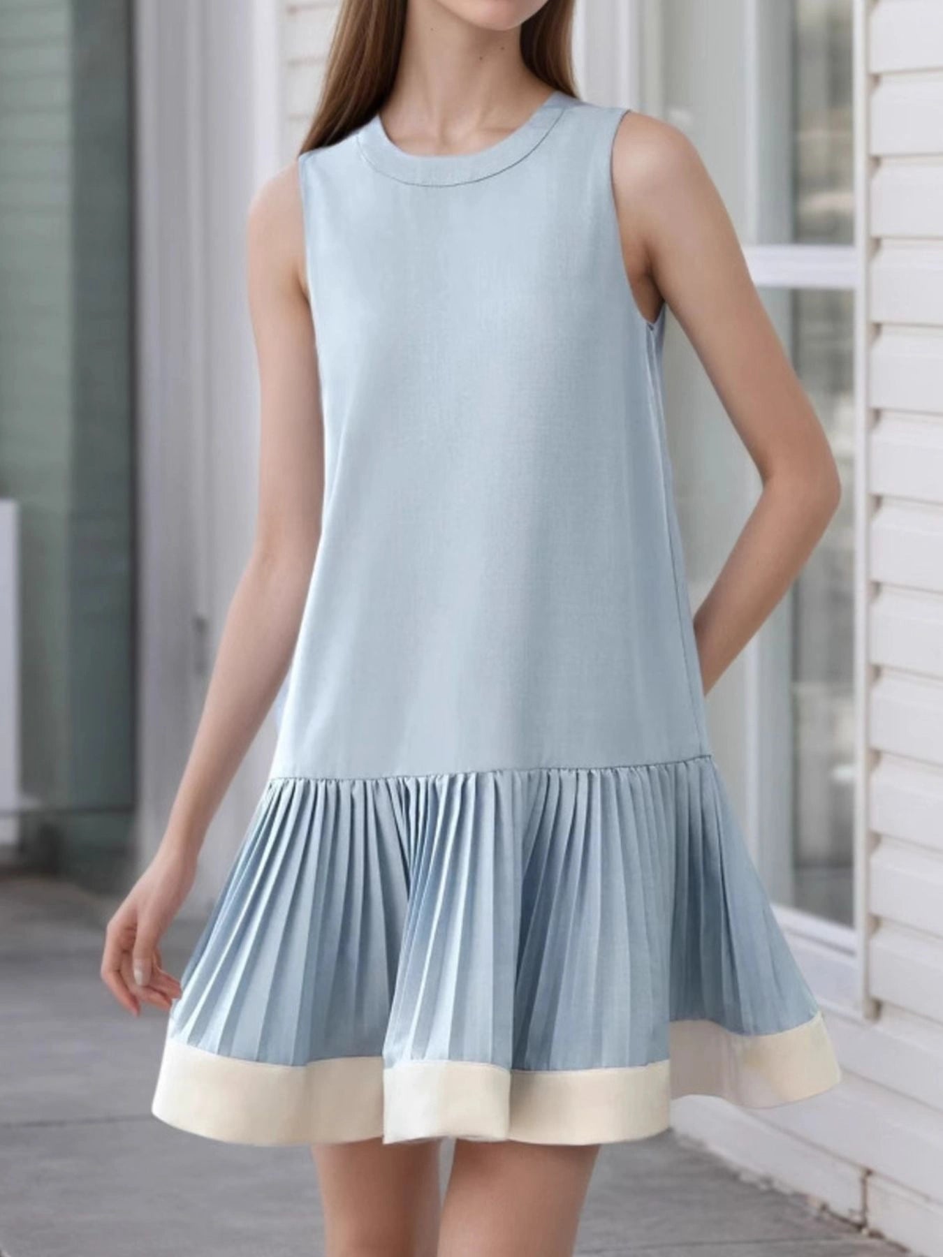 Light Blue Pleated Dress