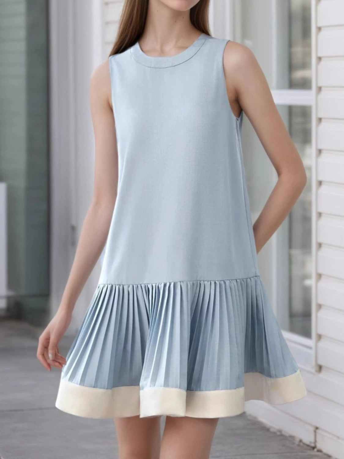 Light Blue Pleated Dress