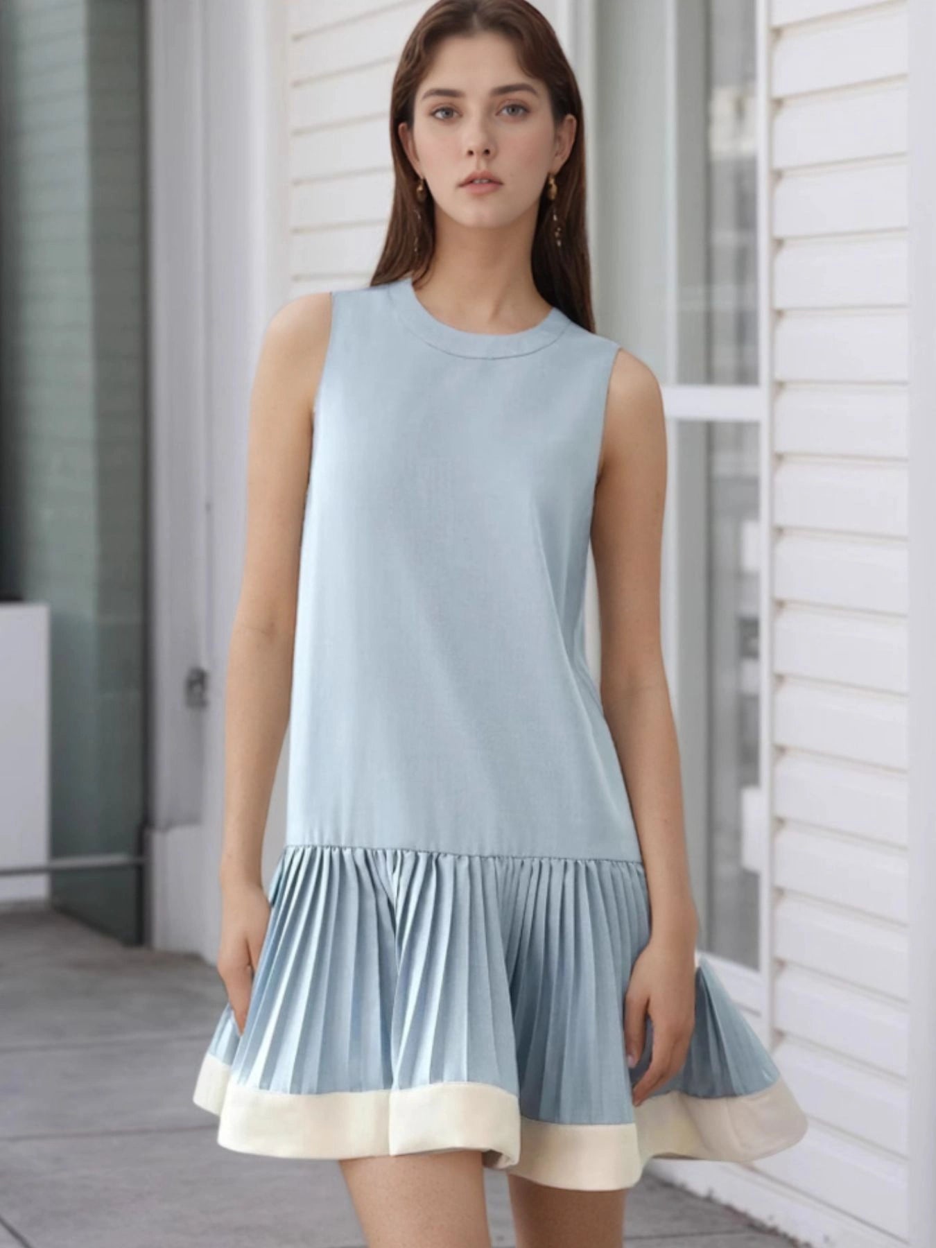 Light Blue Pleated Dress